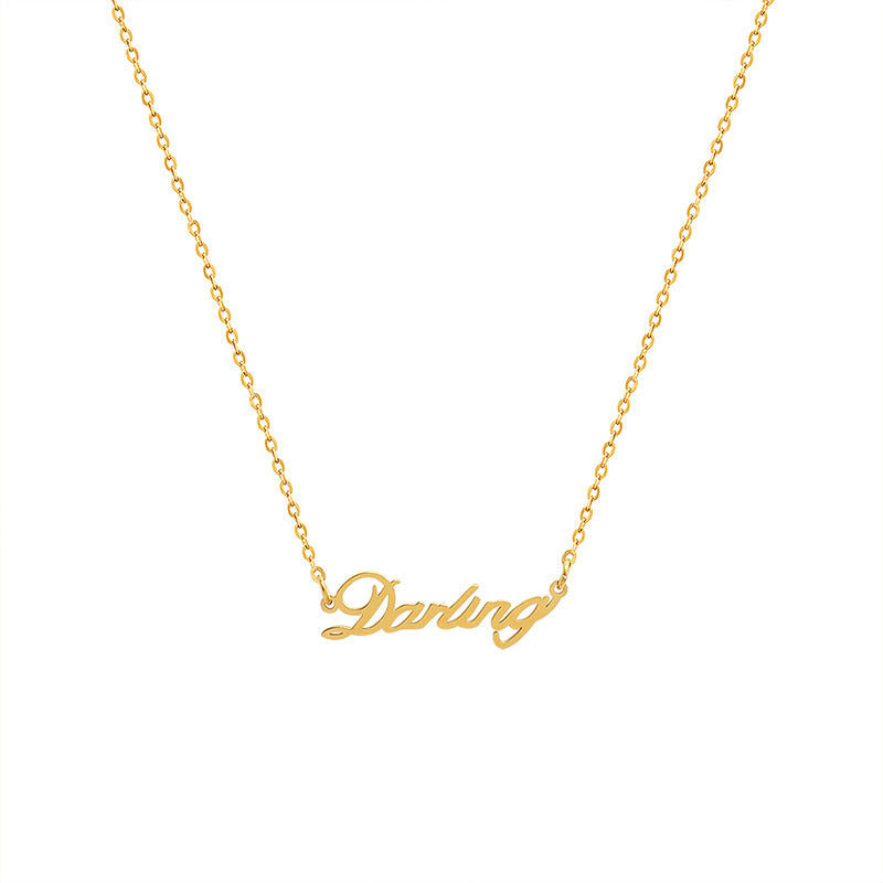 Korean Style English Letter Pendant Necklace with 18K Gold Plating - Niche Design for Women