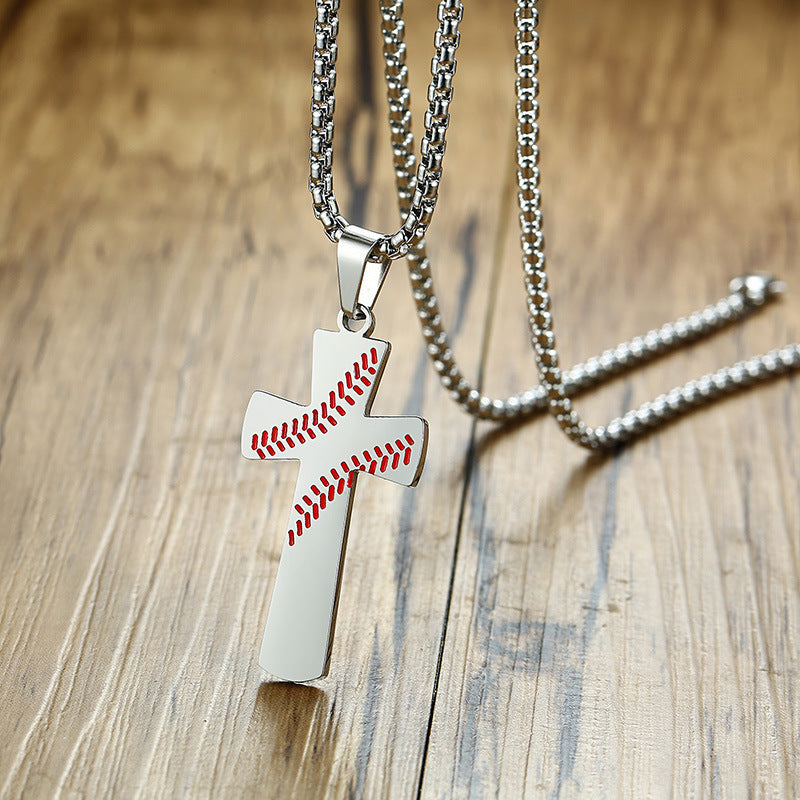 Sports Style Trendy Men's Stainless Steel Baseball Cross Pendant