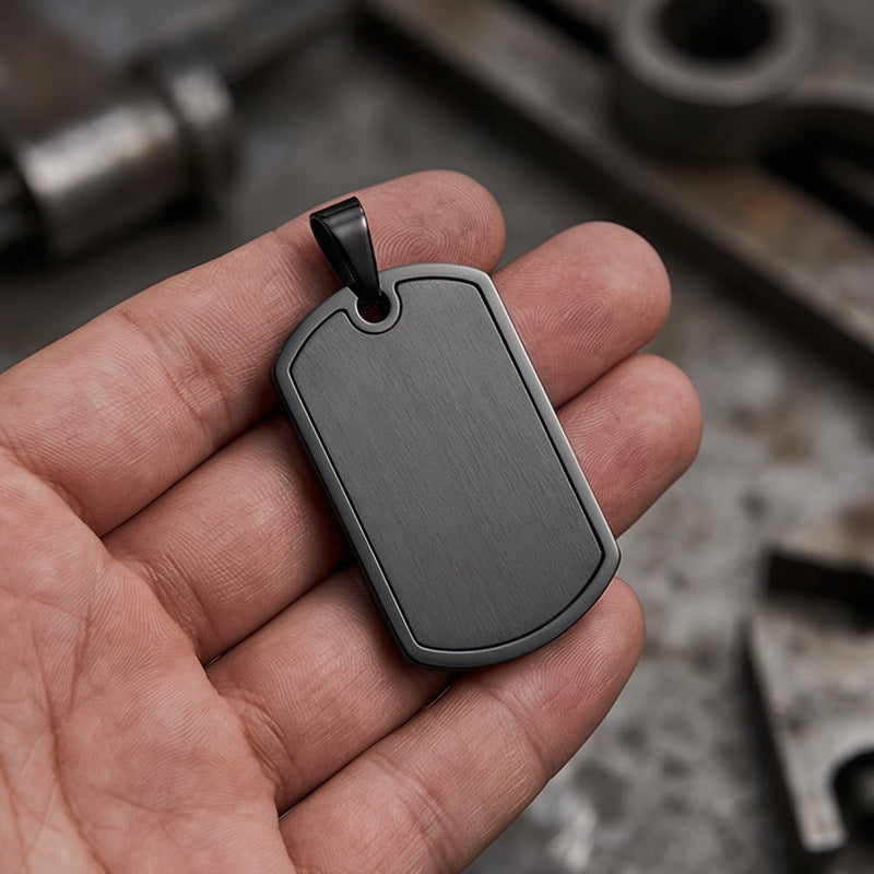 Stainless Steel Men's Army Brand Pendant, Vacuum Electroplating Sand Surface Dog Brand Titanium Necklace