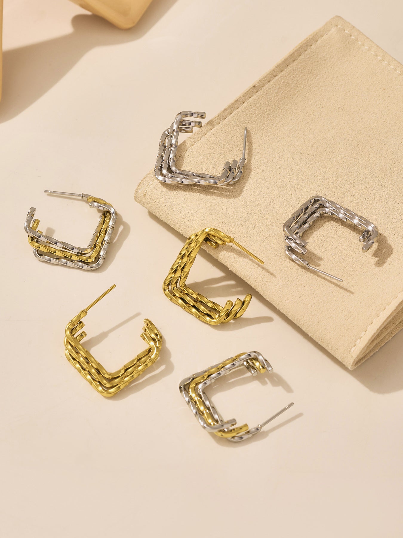 Planderful Women C Shape Stainless Steel Earrings GoldPlated