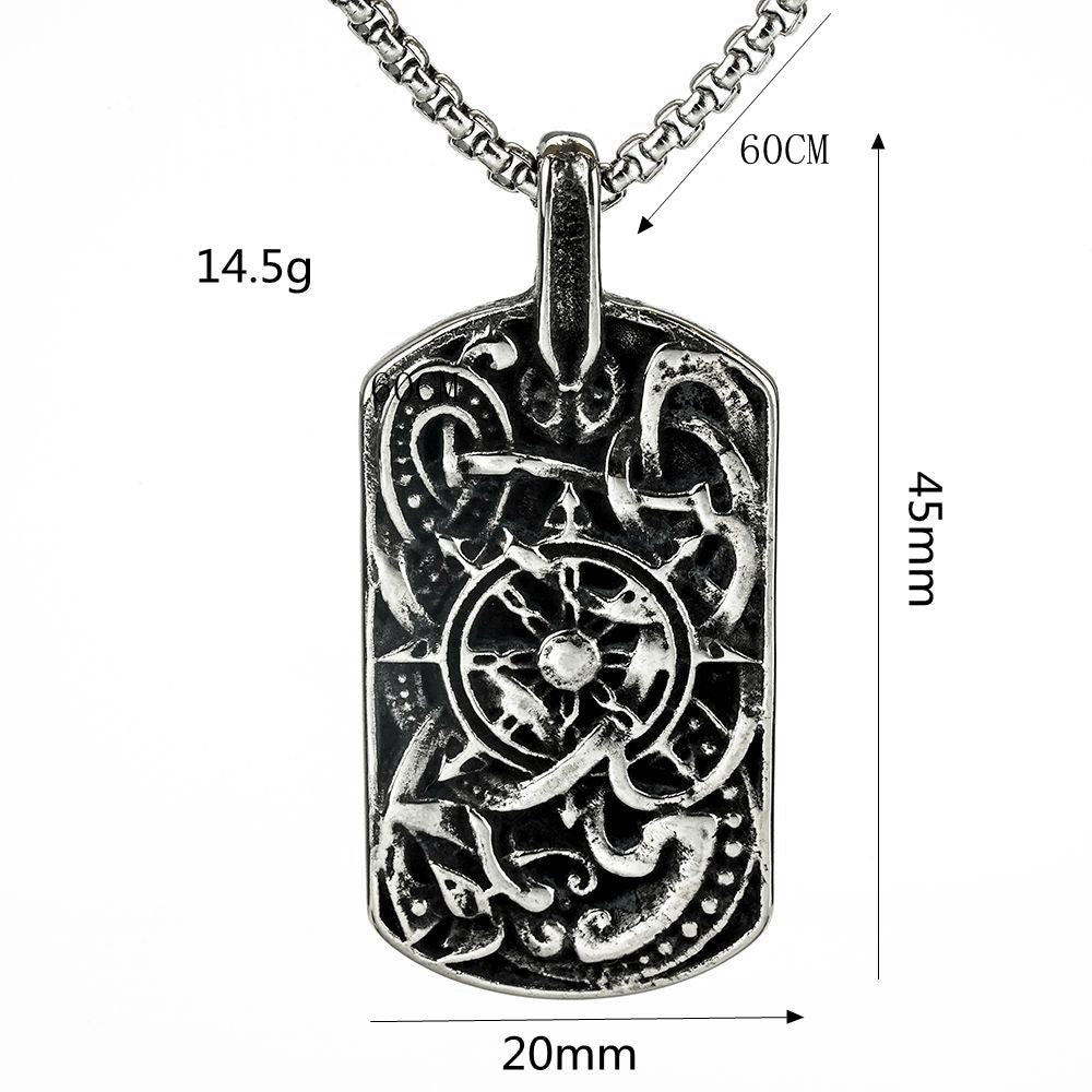 Planderful Viking Compass Pendant For Men Stainless Steel Retro Military Necklace