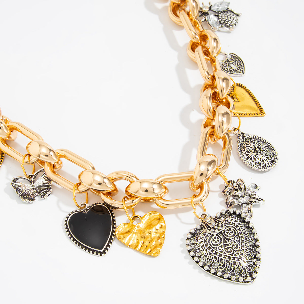 Mixed-Color Flower, Heart & Butterfly Necklace