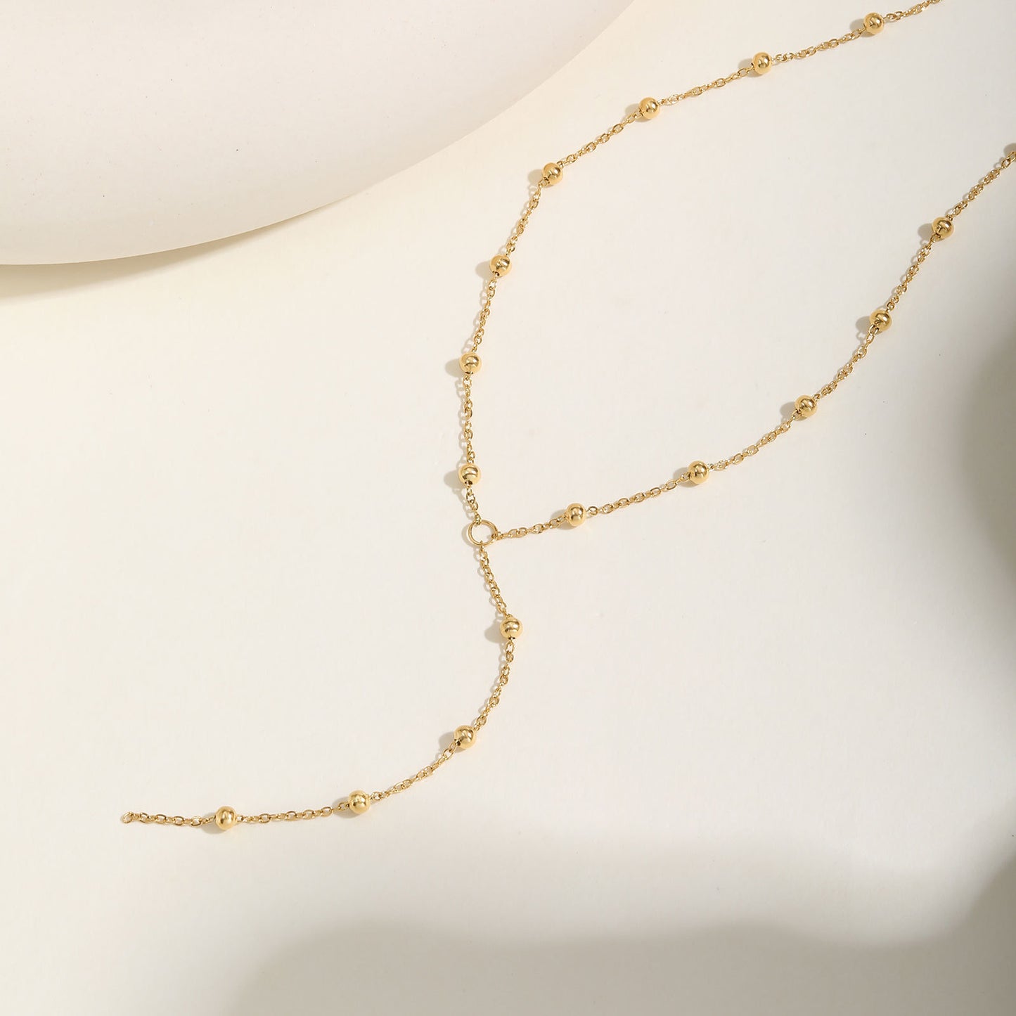 Stainless Steel Bead Chain Y-Shaped Gold Necklace Women's