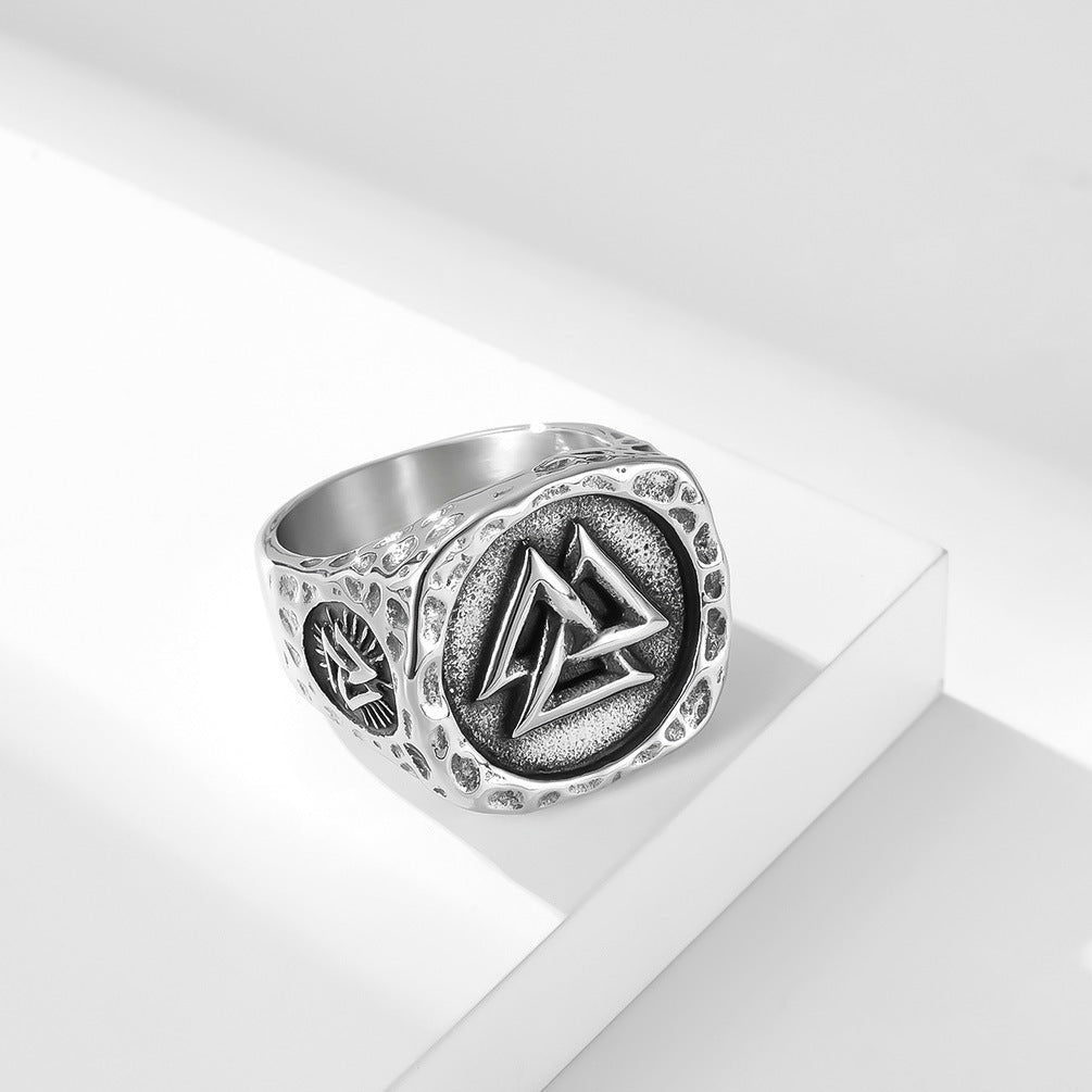 Planderful Viking Odin Triangle Ring For Men Stainless Steel Symbol Jewelry With Bold Nordic Heritage
