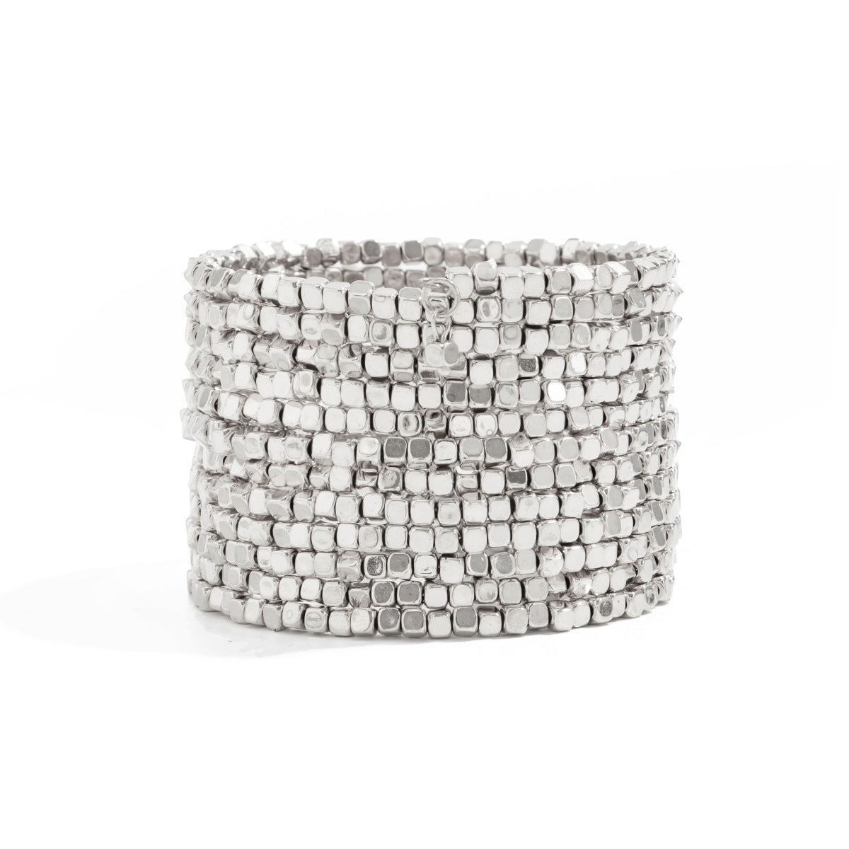 Planderful Vienna Verve Elastic Silver Beaded Bracelet For Women Retro Square Design Statement Jewelry