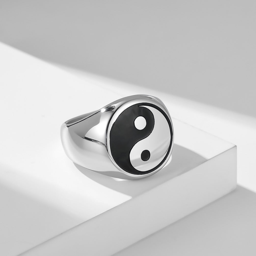 Planderful Taiji Yin Yang Ring For Men Stainless Steel Meditation Self Cultivation Taoist Temple