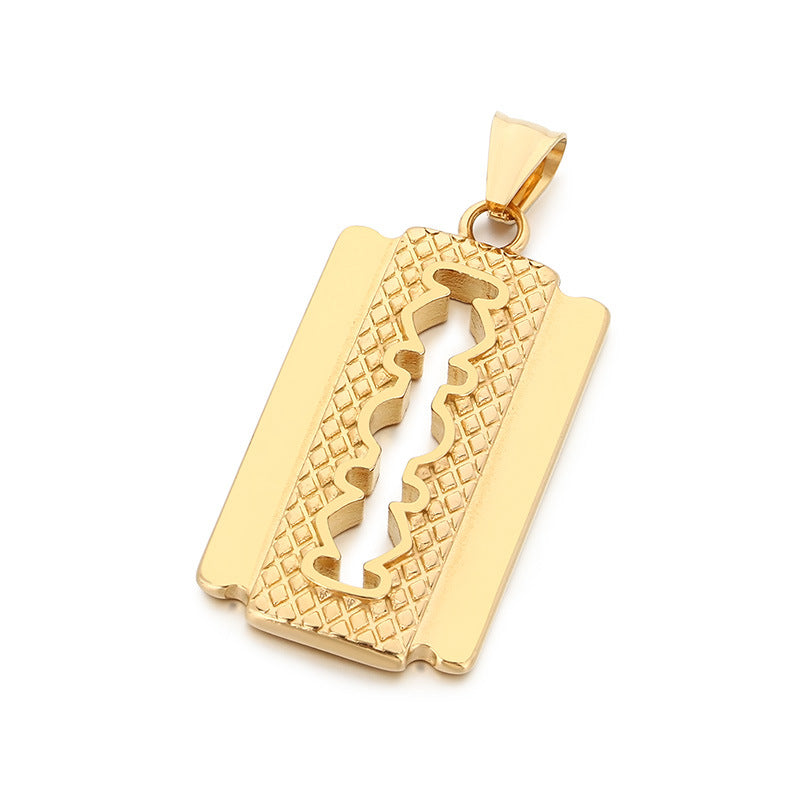Retro Trend Hip-Hop Blade Necklace, Niche Rhombus Pattern Razor Stainless Steel Men's Pendant