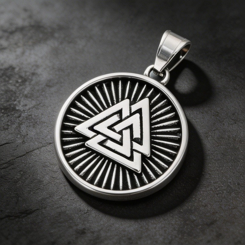 Retro Palm Round Brand Pendant Mysterious Style Nordic Old Triangular Knot Rune Stainless Necklace