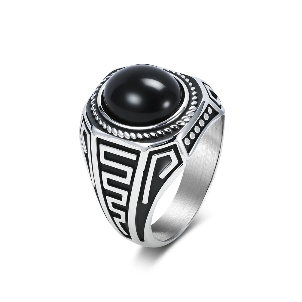 Stainless Steel Gemstone Vintage Black Ring