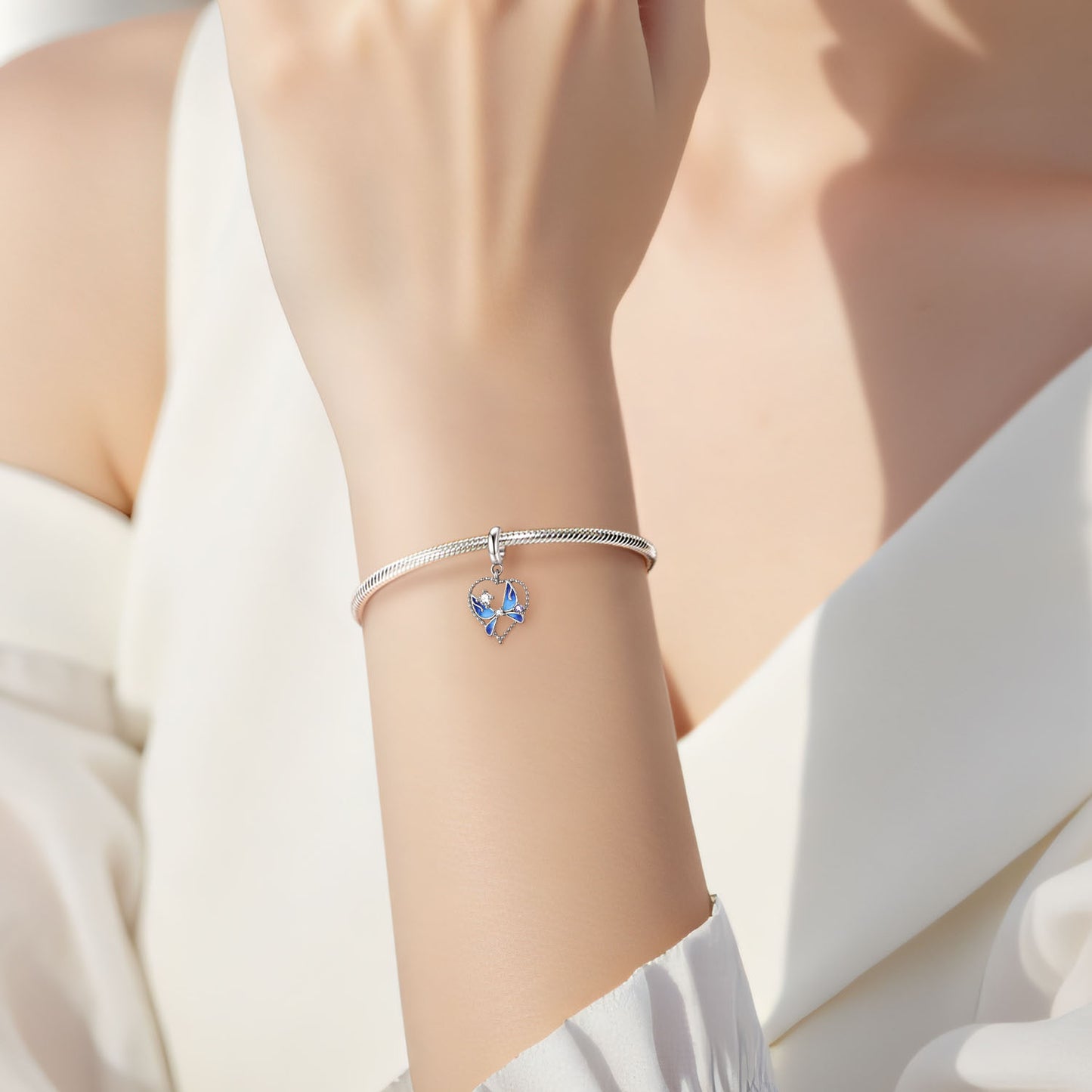 Planderful Jewelry Sterling Silver Blue Butterfly Pendant Necklace With Zircon Accent For Timeless Elegance