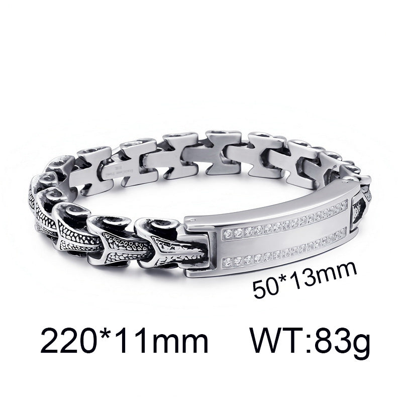 Punk Smeared Keel Titanium Steel Bracelet – Hip Hop Double Row Zircon Curved Bar Layered