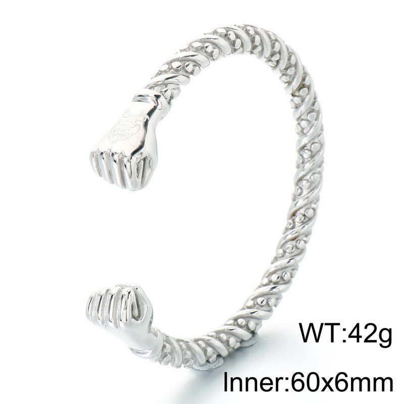 Punk Dark Bamboo Snake Head Skull Open Bracelet Hands Clenched Fist Stainless Steel Men's