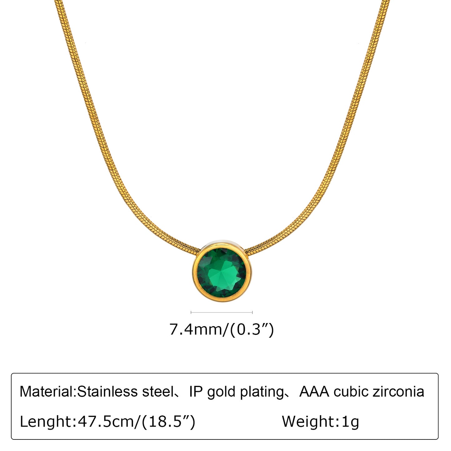 Stainless Steel Green Rhinestone Gold Necklace Women's Fashion Accessories