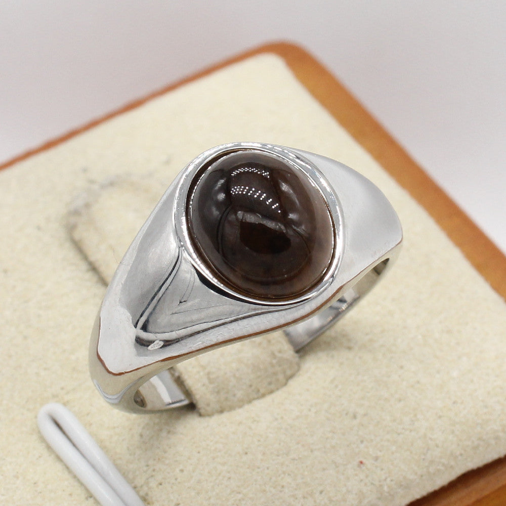Planderful Everyday Genie Oval Stone Stainless Steel Ring For Men And Women Unisex Protection
