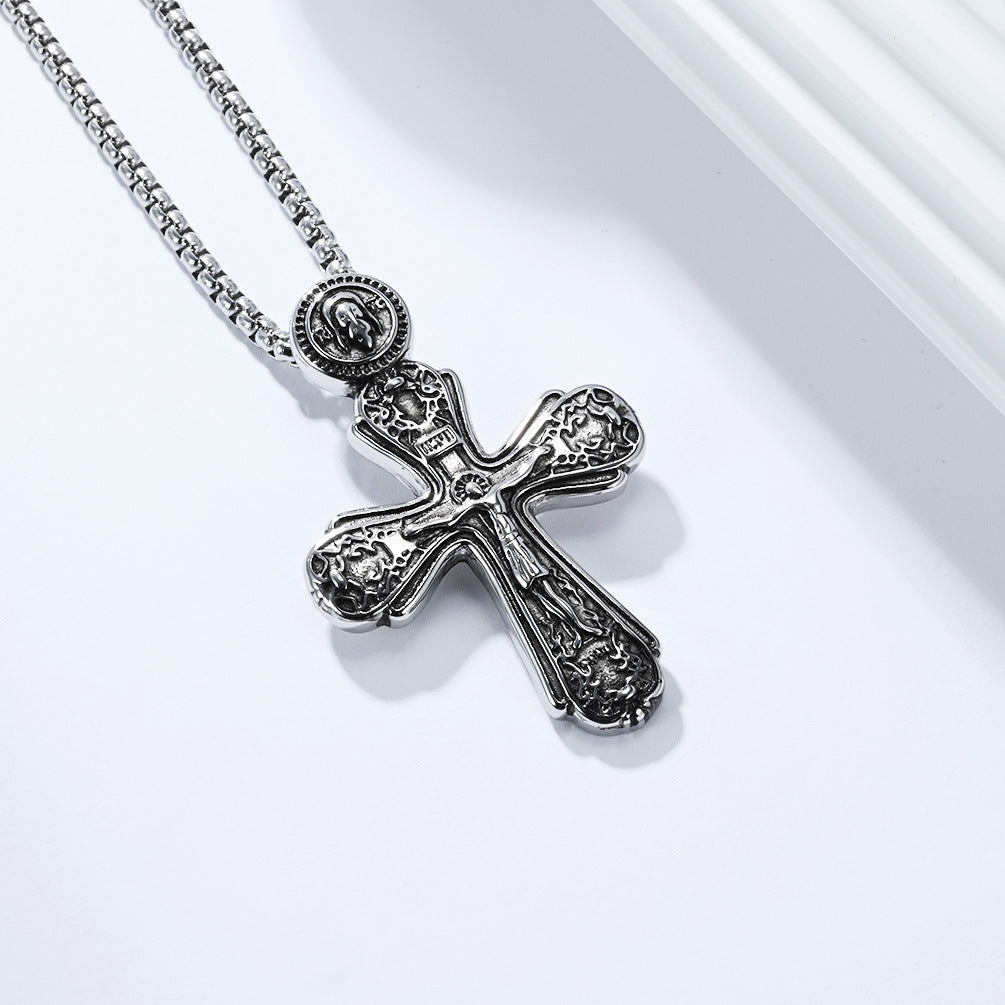 Planderful Men Cross Necklace Stainless Steel Retro Pendant With Literary Charm For Modern Gentlemen