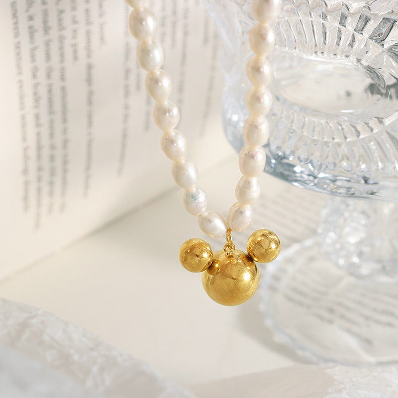 Freshwater Pearl Necklace with Cartoon Mouse Charm