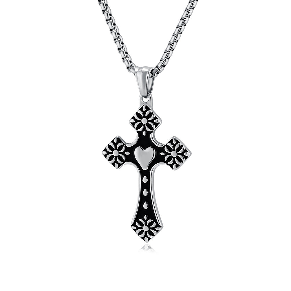 Cross-Border Retro Love-Shaped Cross Necklace Stainless Steel Quality Men's Pendant Wholesale Jewelry