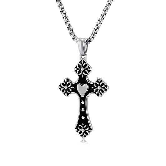 Cross-Border Retro Love-Shaped Cross Necklace Stainless Steel Quality Men's Pendant Wholesale Jewelry