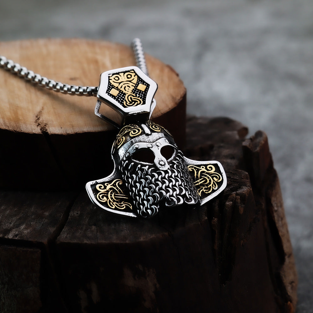Nordic Viking Warrior Helmet Titanium Steel Pendant Necklace