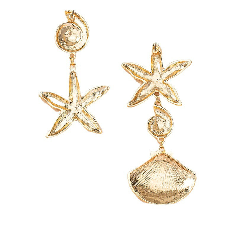 Seashell Starfish Retro Metal Earrings with Creative Twist