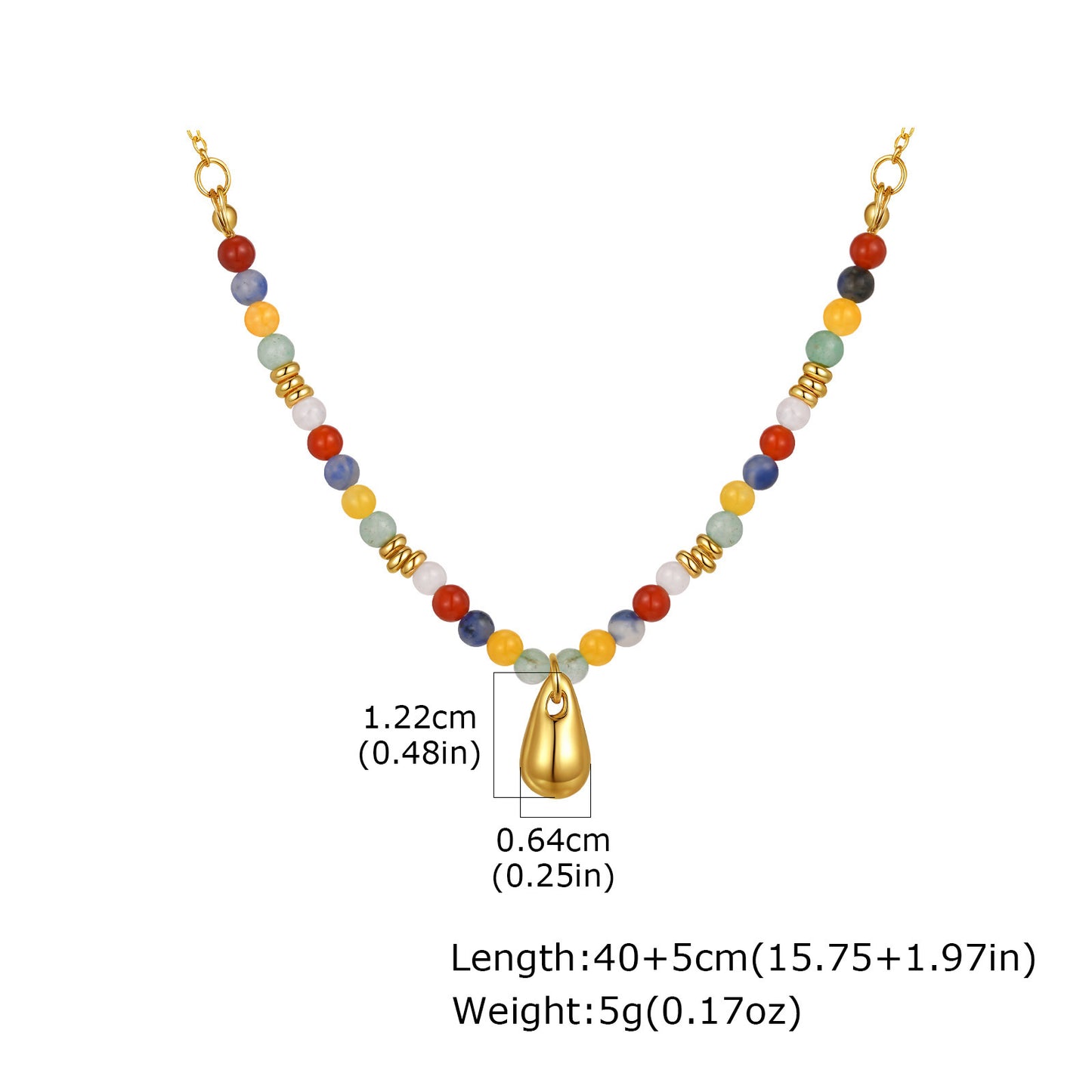 Stainless Steel Colored Natural Stone Bead Cross Cherry Teardrop Heart-Shaped Necklace