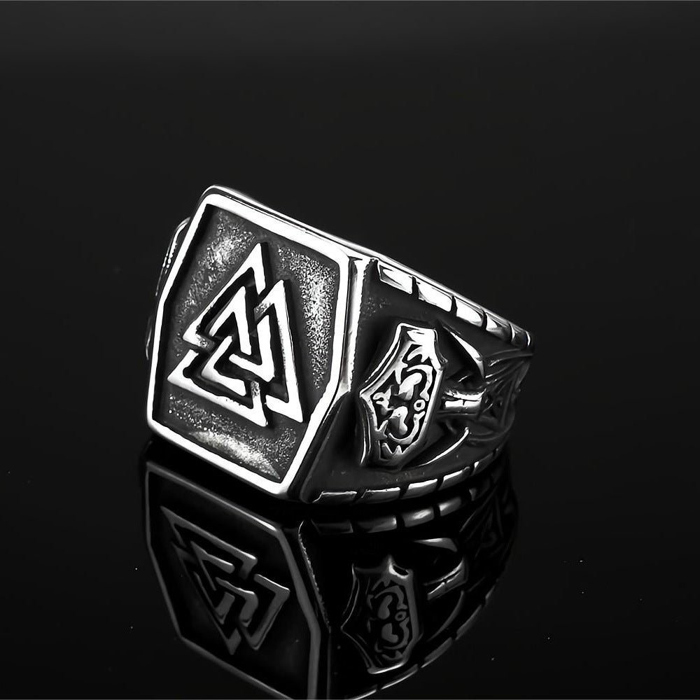 European And American Jewelry Wholesale Men's Titanium Steel Ring Retro Viking Triangle Logo Hip-Hop Style