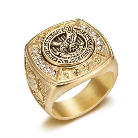 Planderful Stainless Steel Gold Plated Zircon Bold Eagle Mens Ring Size 7 To 13 Everyday Genie