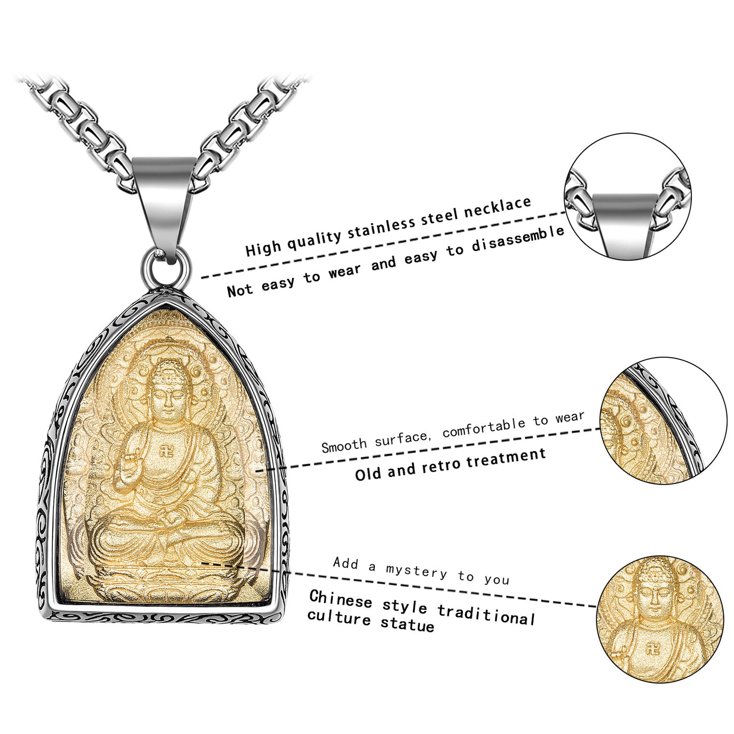 Steel Necklace – Elegant Buddha Pendant Necklace For Men Everyday Wear Gift Durable Tarnish-Resistant