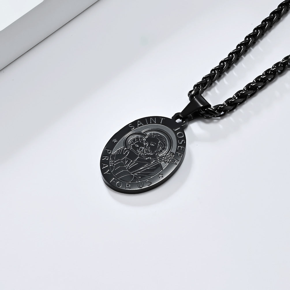Patron Saint Necklace For Men Durable Titanium Steel Planderful Versatile Cultural Pendant