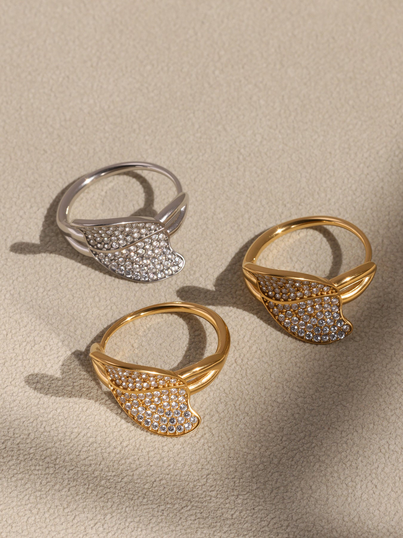 Planderful Zircon Side Opening Leaf Ring Non Fading Womens