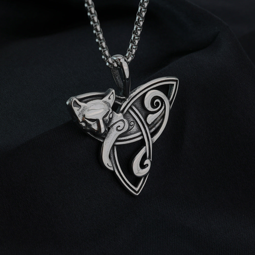 Planderful Nordic Viking Celtic Knot Fox Pendant For Men Vintage Stainless Steel Necklace Norse Legacy