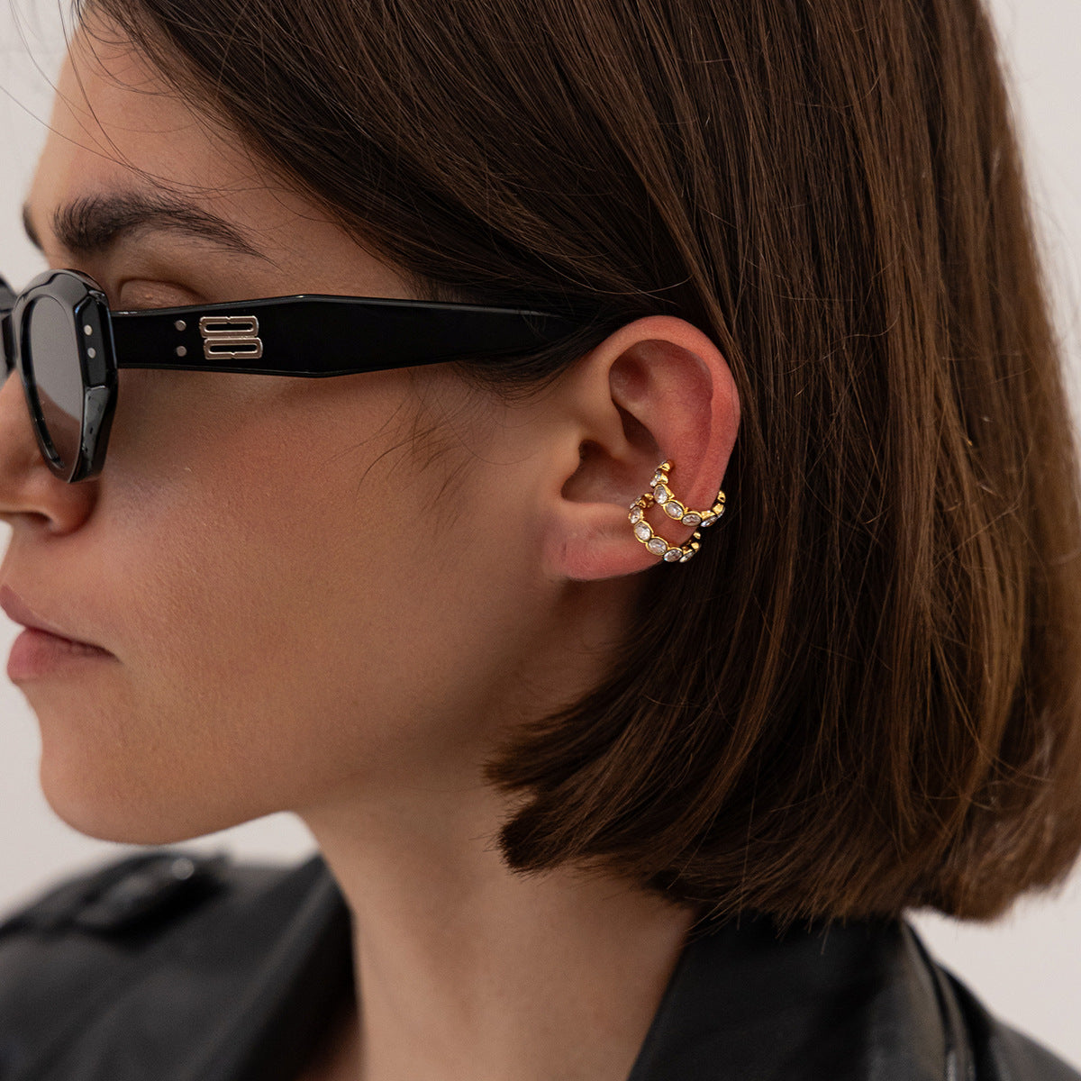 Planderful Vienna Verve Stainless Steel Zircon Ear Clip Cuff Earrings for Trendy Women Statement