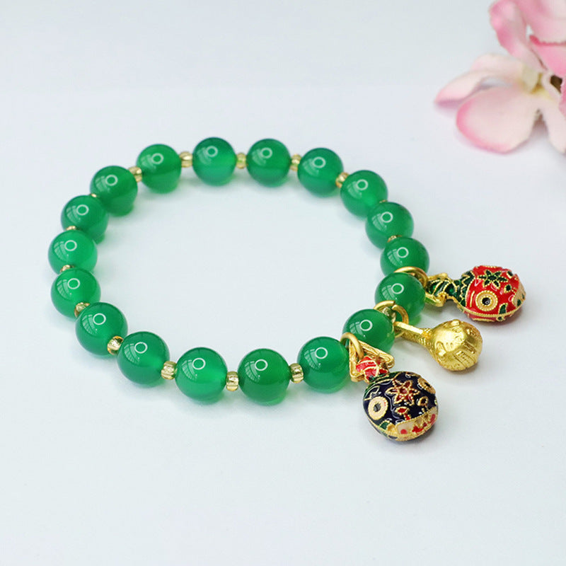 Handcrafted Sterling Silver Green Chalcedony Swallow and Beast Charm Bracelet