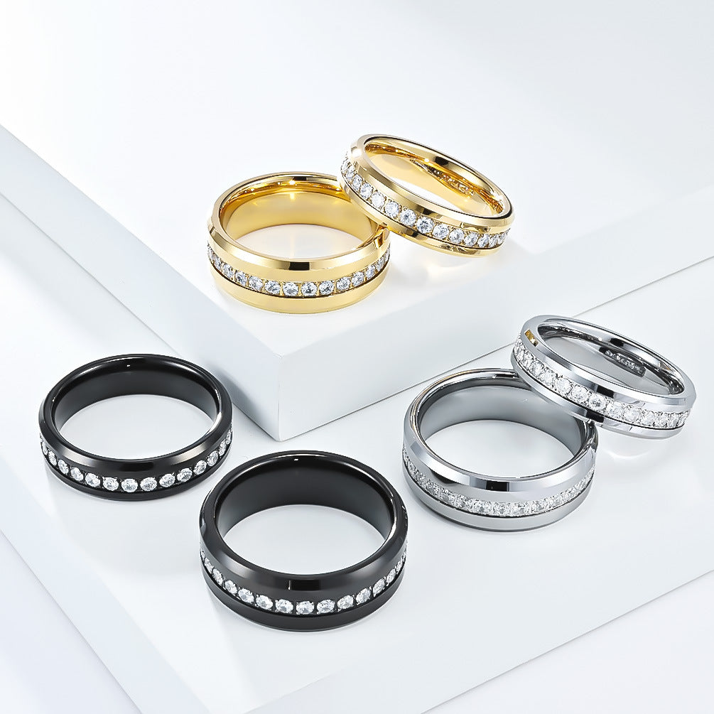 Planderful Tungsten Zircon Ring For Men Light Luxury High End Engagement Wedding Band