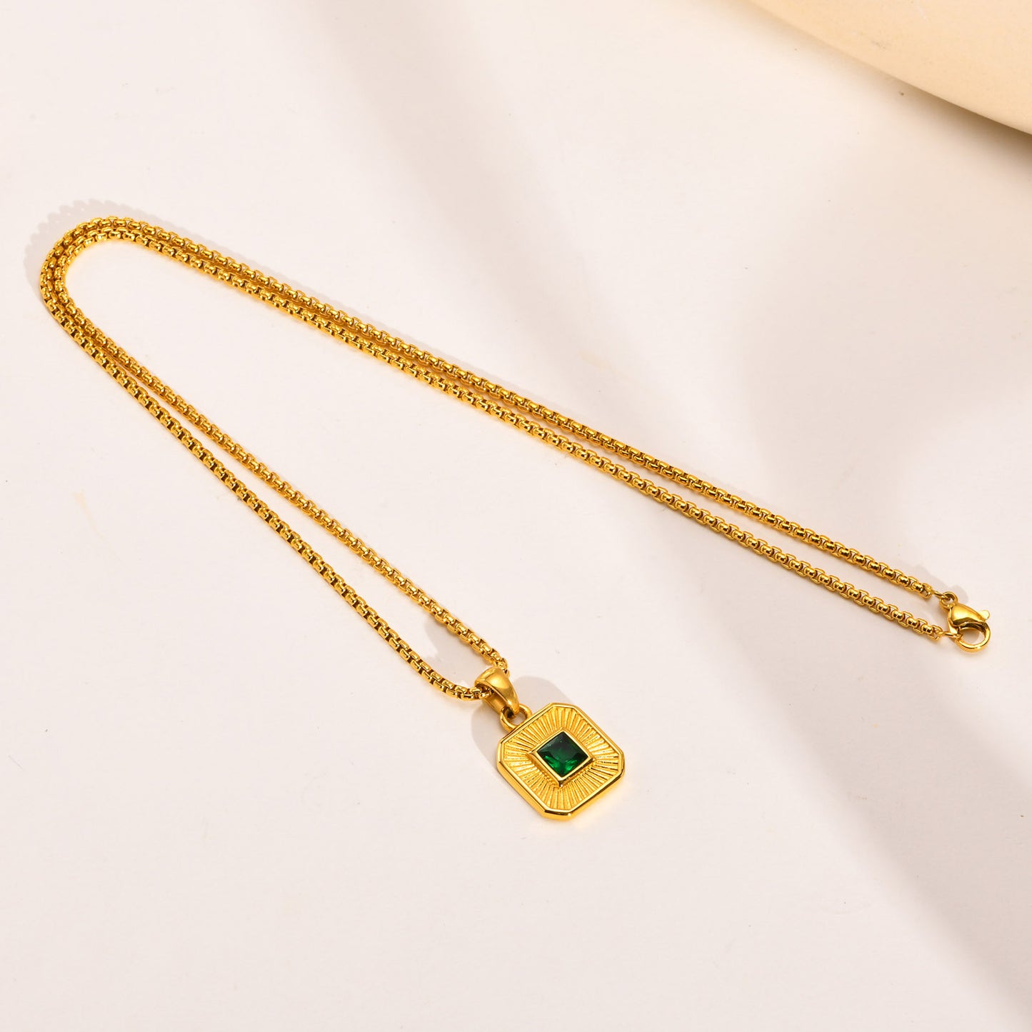 Stainless Steel Zircon Square Pendant Necklace Gold Women