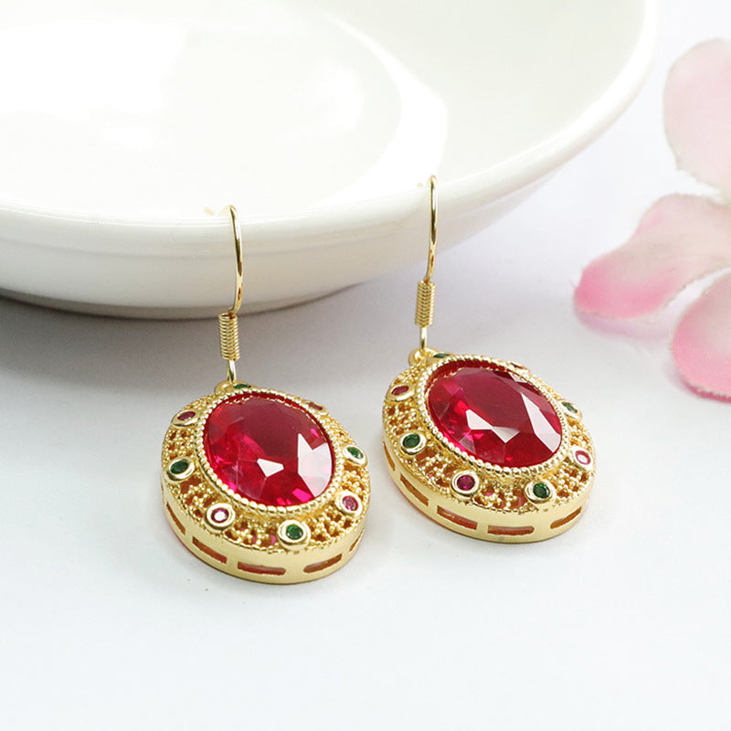 Lab-Grown Ruby Vintage Drop Earrings