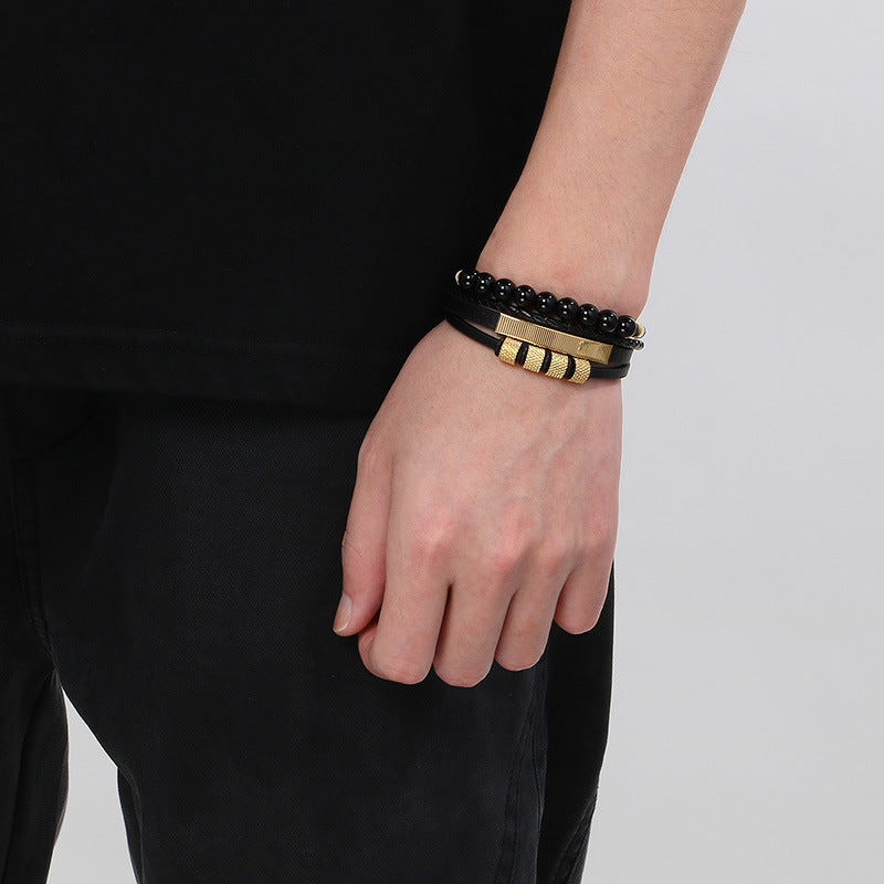 Planderful Magnetic Buckle Men's Bracelet Volcanic Stone