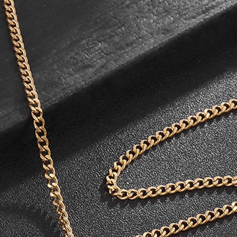 Planderful Titanium Steel Gold Plated Zircon Pendant Necklace For Men Hip Hop Style