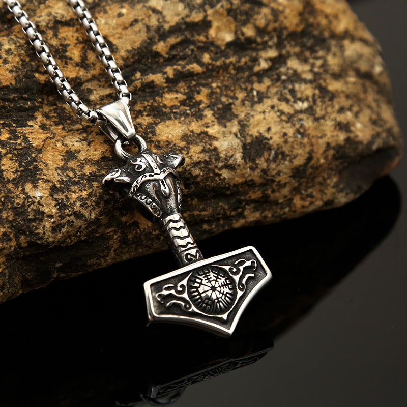 Titanium Steel Non-Fading Jewelry Thor Hammer Necklace for Men