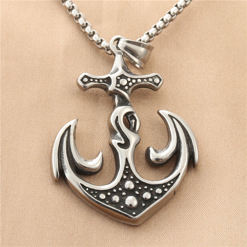 Titanium Steel Boat Anchor Pendant for Men - Personalized Retro Punk Necklace