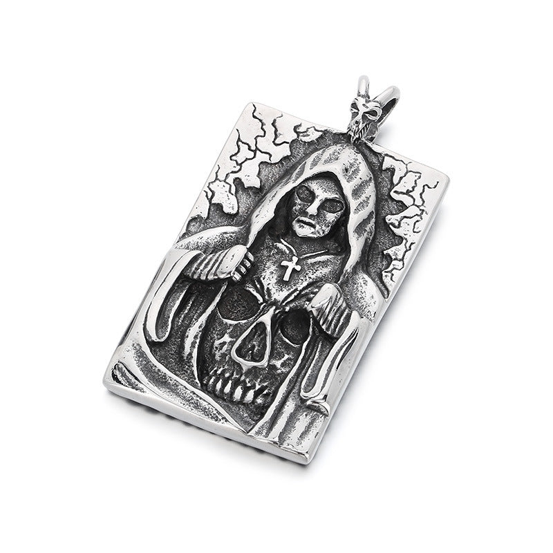 Evil Ghost Pendant, Retro Devil's Claw Masked Muse Skull Titanium Steel Pendant Necklace