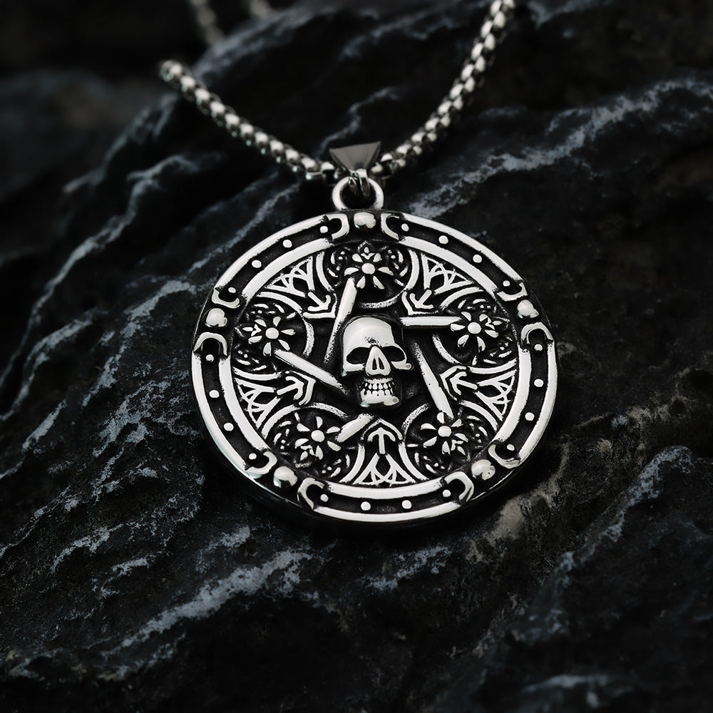Retro Stainless Steel Men's Pendant Double Sided Skull Necklace
