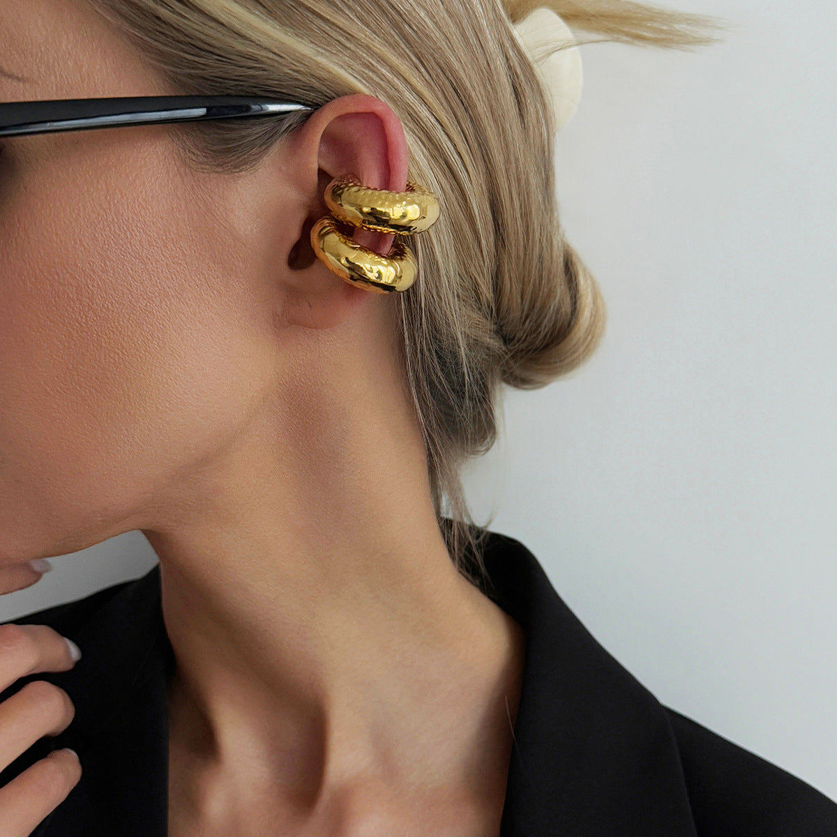 Stainless Steel Geometric Ear Clips by Planderful Vienna Verve Minimalist Piercing Free Earrings for Women