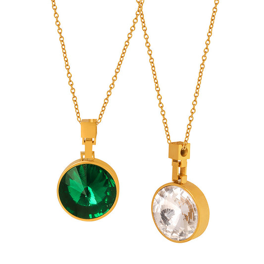 Circular Green and White Glass Stone Pendant Necklace for Women