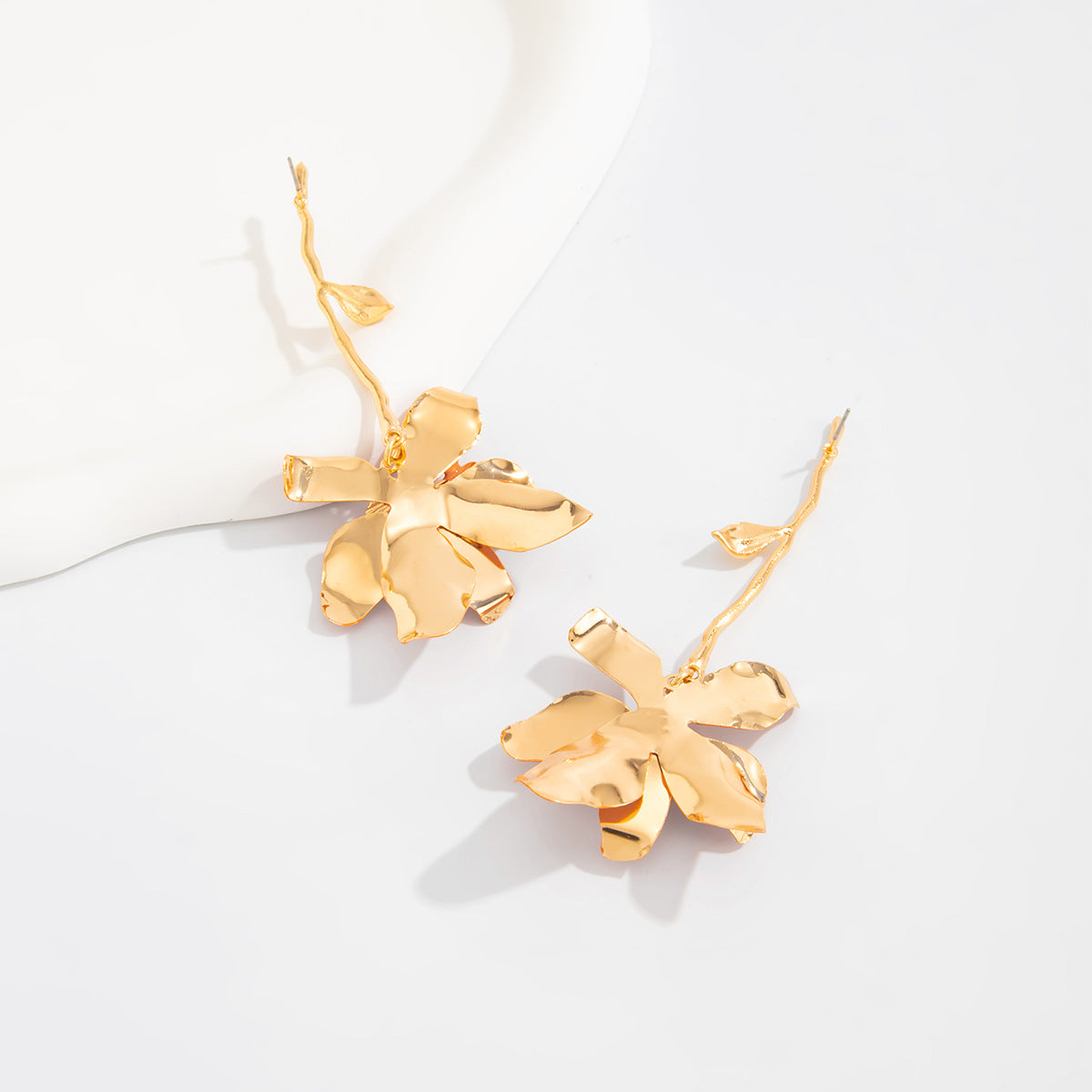Planderful Vienna Verve Statement Flower Earrings Long Metal Stud Earrings For Fashion Forward Women