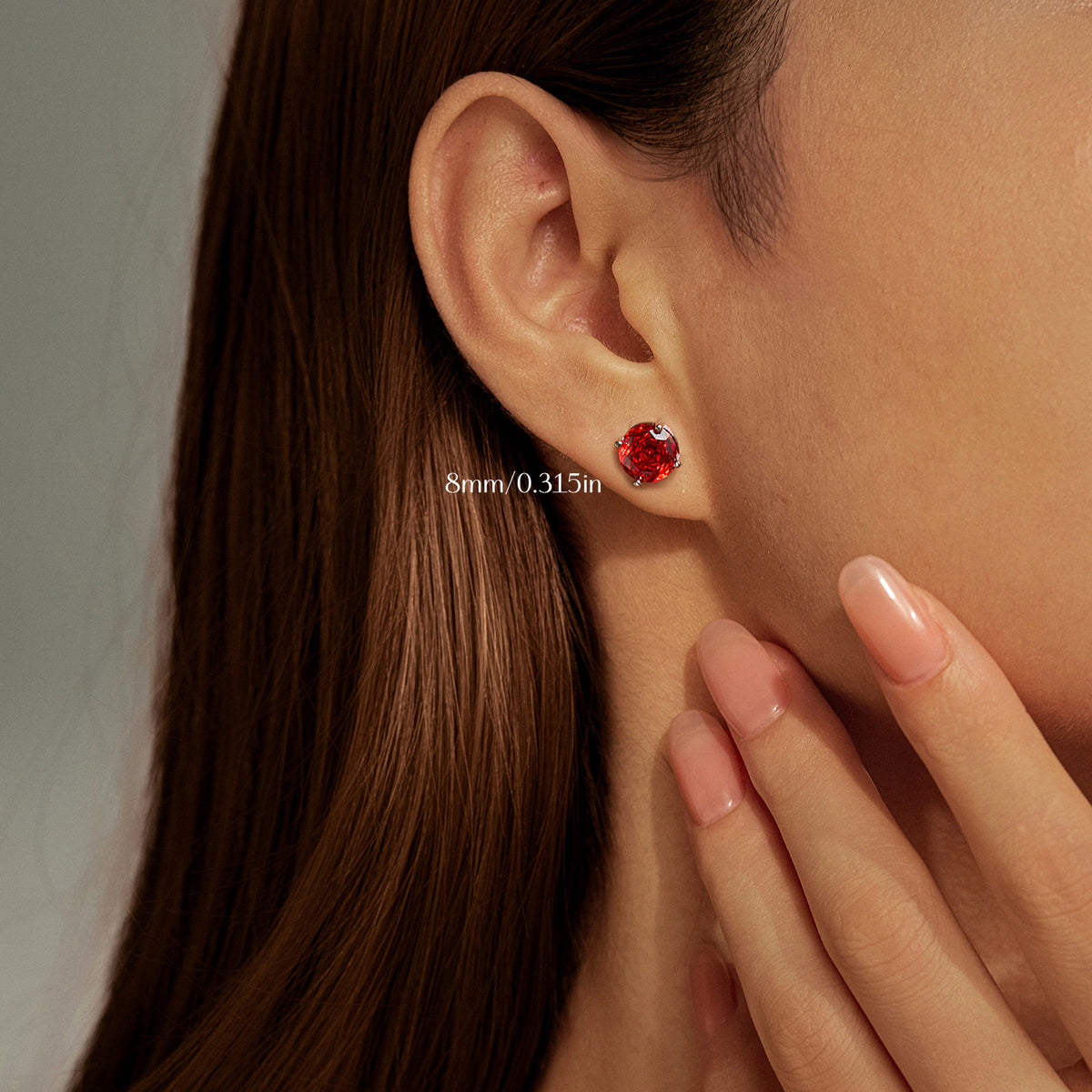 925 Sterling Silver Red Rose-Cut Zircon Stud Earrings