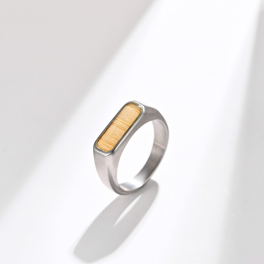 Planderful Gold Plated Steel Ring Unisex Retro Parquet Square Design Jewelry For Men And Women