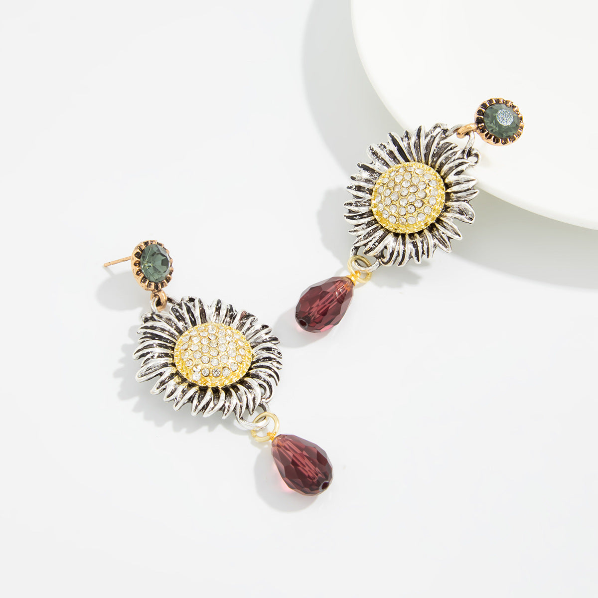 Planderful Medieval Style Earrings Handmade Turquoise Gem Pendant Flower Ethnic Studs For Women Statement Jewelry