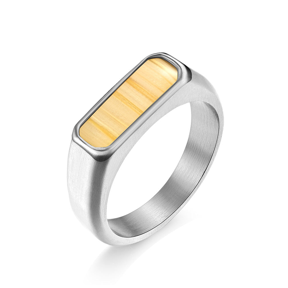 Planderful Gold Plated Steel Ring Unisex Retro Parquet Square Design Jewelry For Men And Women