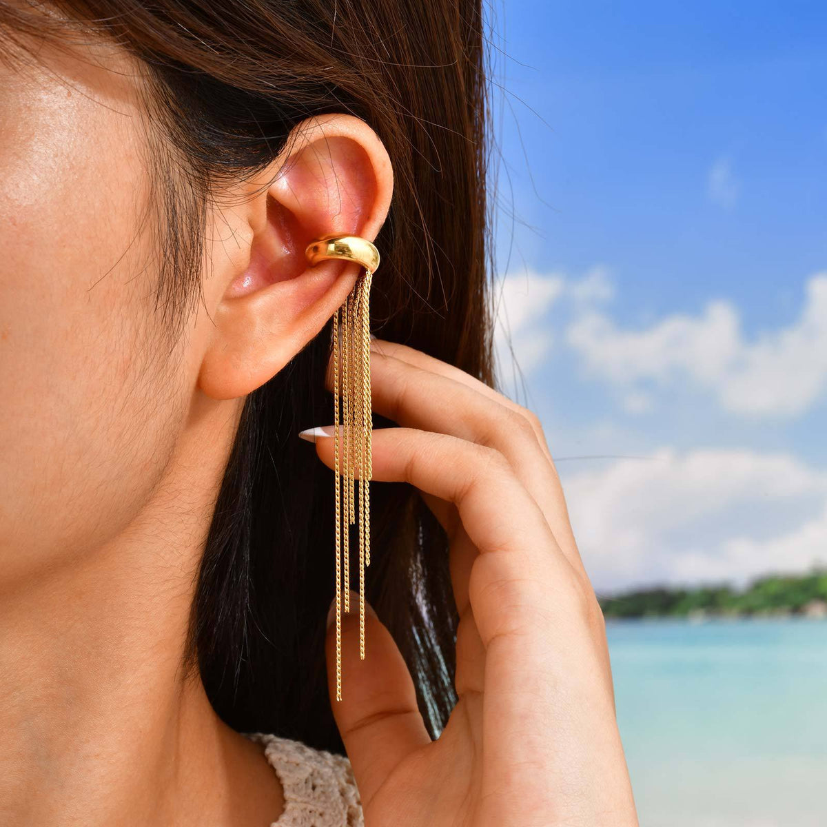 Chain Tassel Ear Cuff — Gold or Silver, Left or Right